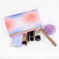 Lingge Rainbow Juice Color Ladies Pouch Leather Cosmetic Makeup Bag with Pompom